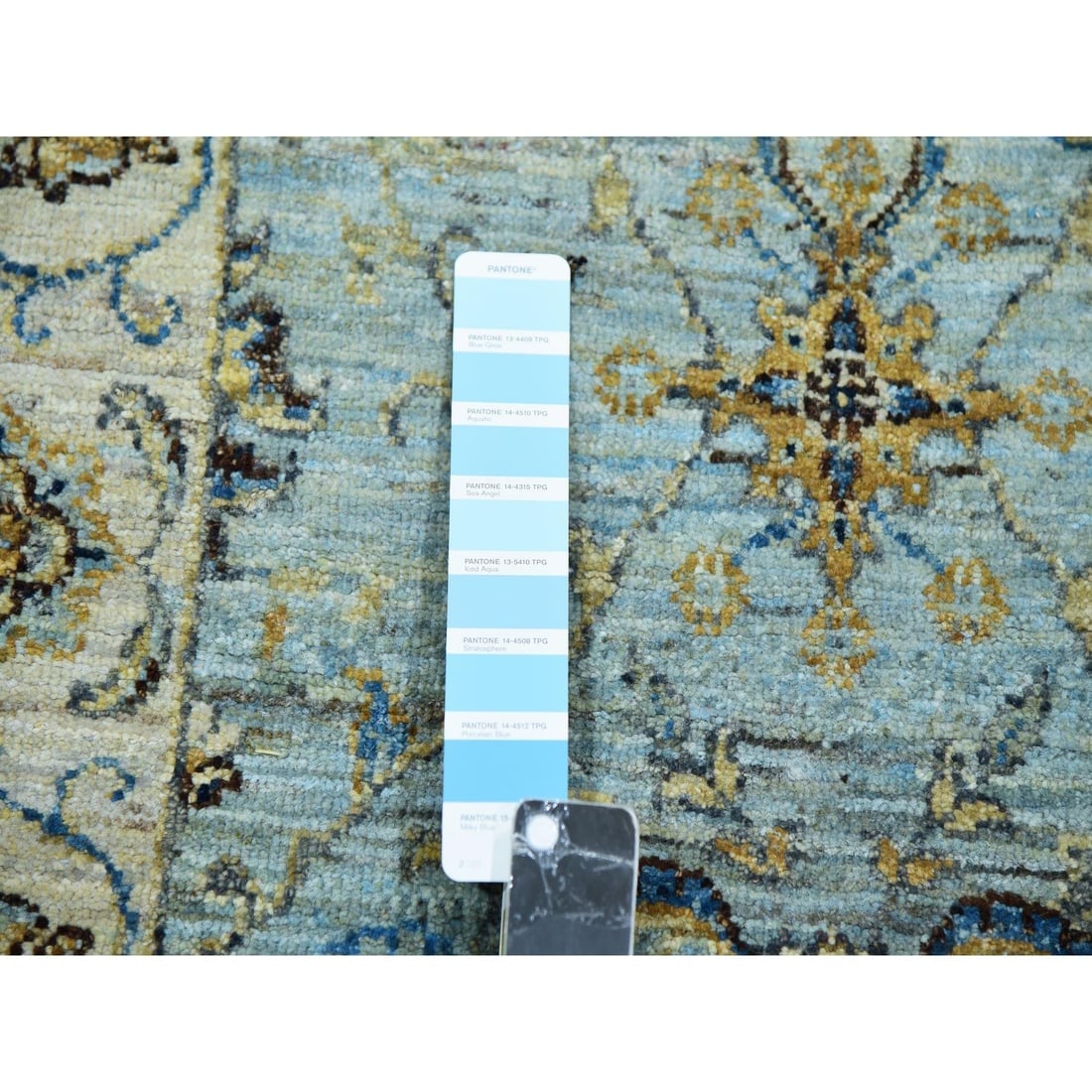 Periwinkle Blue Wool Shah Abbas Design Hand Knotted Floral Runner Rug - 4