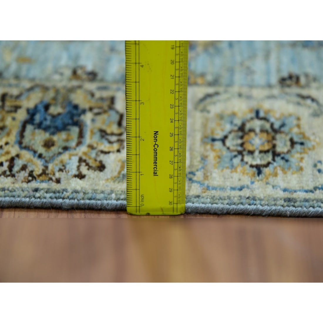 Periwinkle Blue Wool Shah Abbas Design Hand Knotted Floral Runner Rug - 6