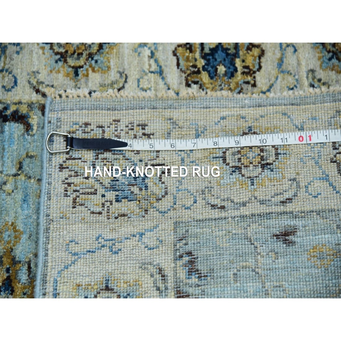 Periwinkle Blue Wool Shah Abbas Design Hand Knotted Floral Runner Rug - 7