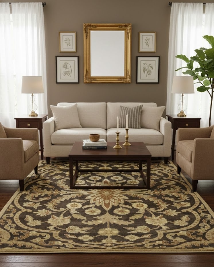 Brown Floral Modern 8X11 Oriental Hand-Tufted Rug - 2