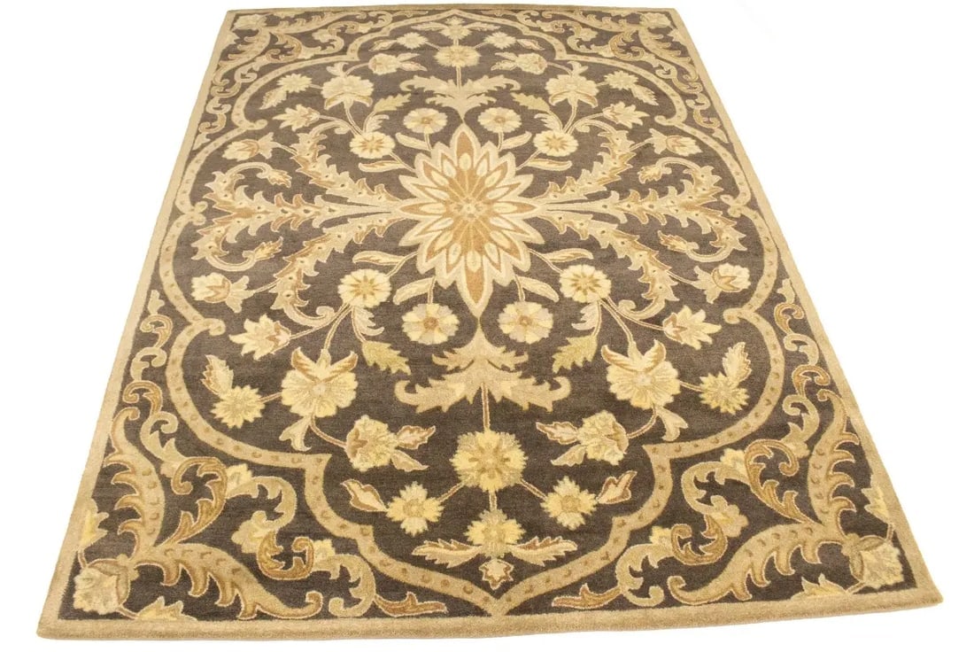 Brown Floral Modern 8X11 Oriental Hand-Tufted Rug - 3
