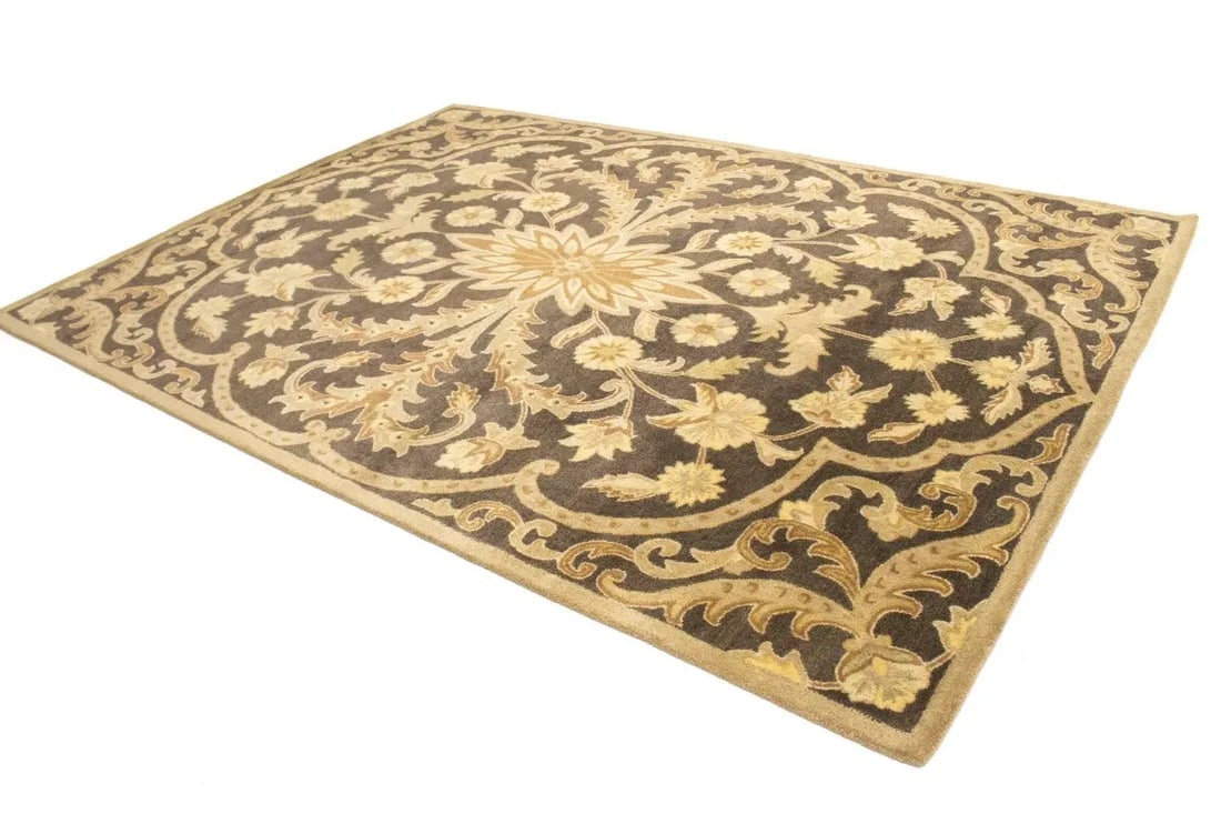 Brown Floral Modern 8X11 Oriental Hand-Tufted Rug - 4