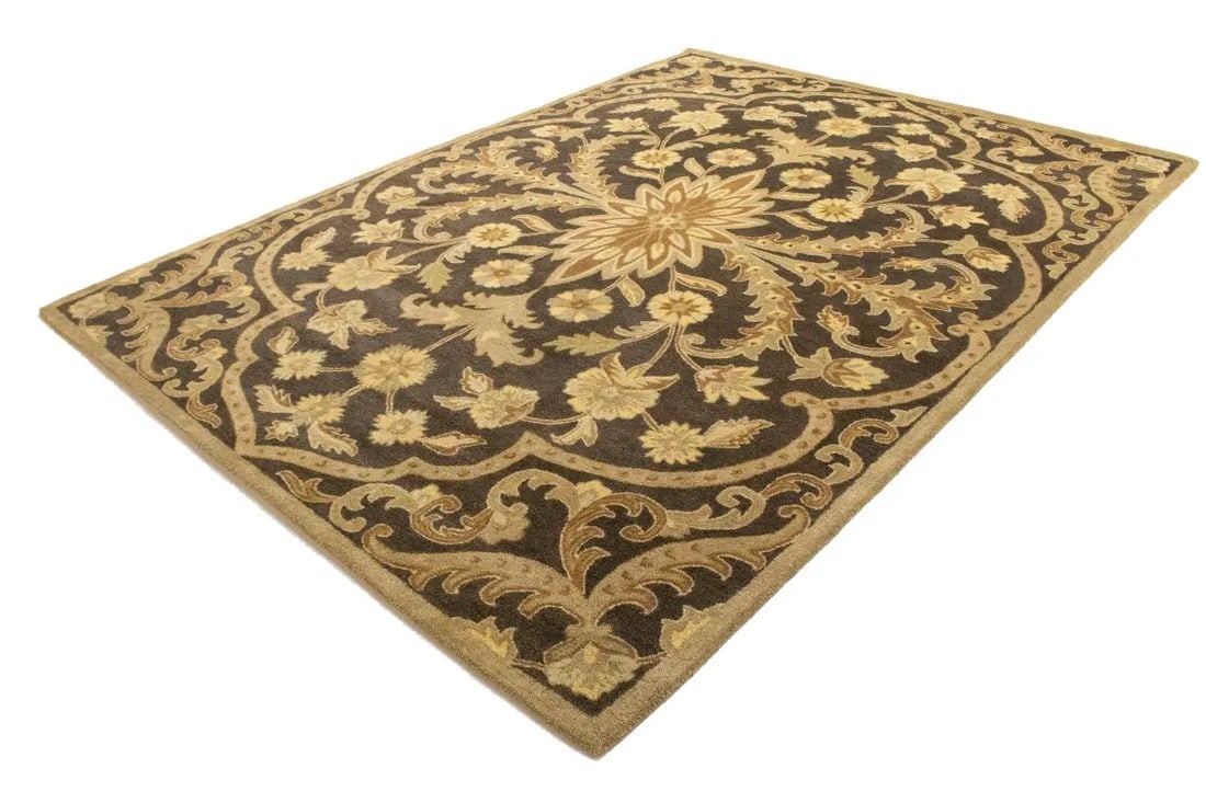 Brown Floral Modern 8X11 Oriental Hand-Tufted Rug - 5