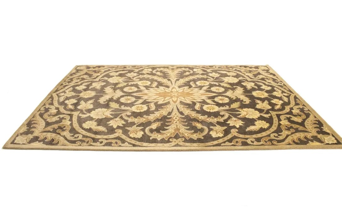 Brown Floral Modern 8X11 Oriental Hand-Tufted Rug - 6