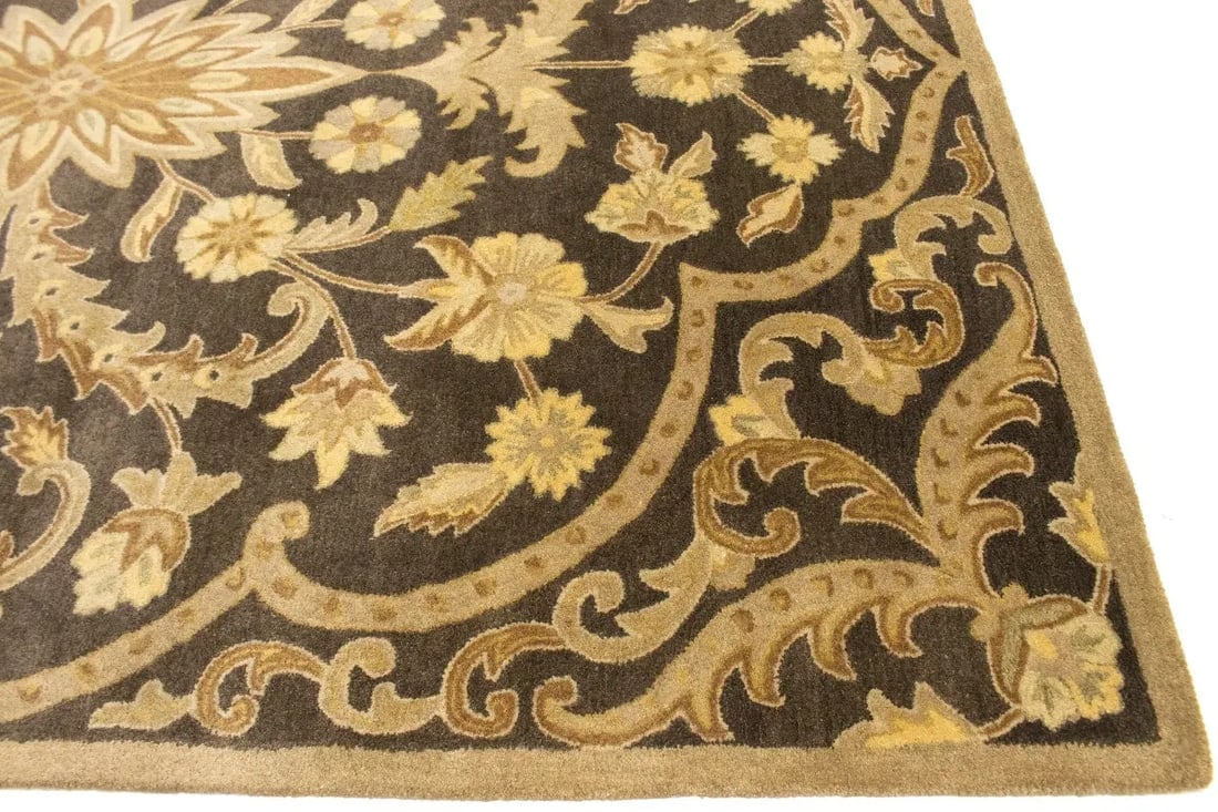 Brown Floral Modern 8X11 Oriental Hand-Tufted Rug - 9