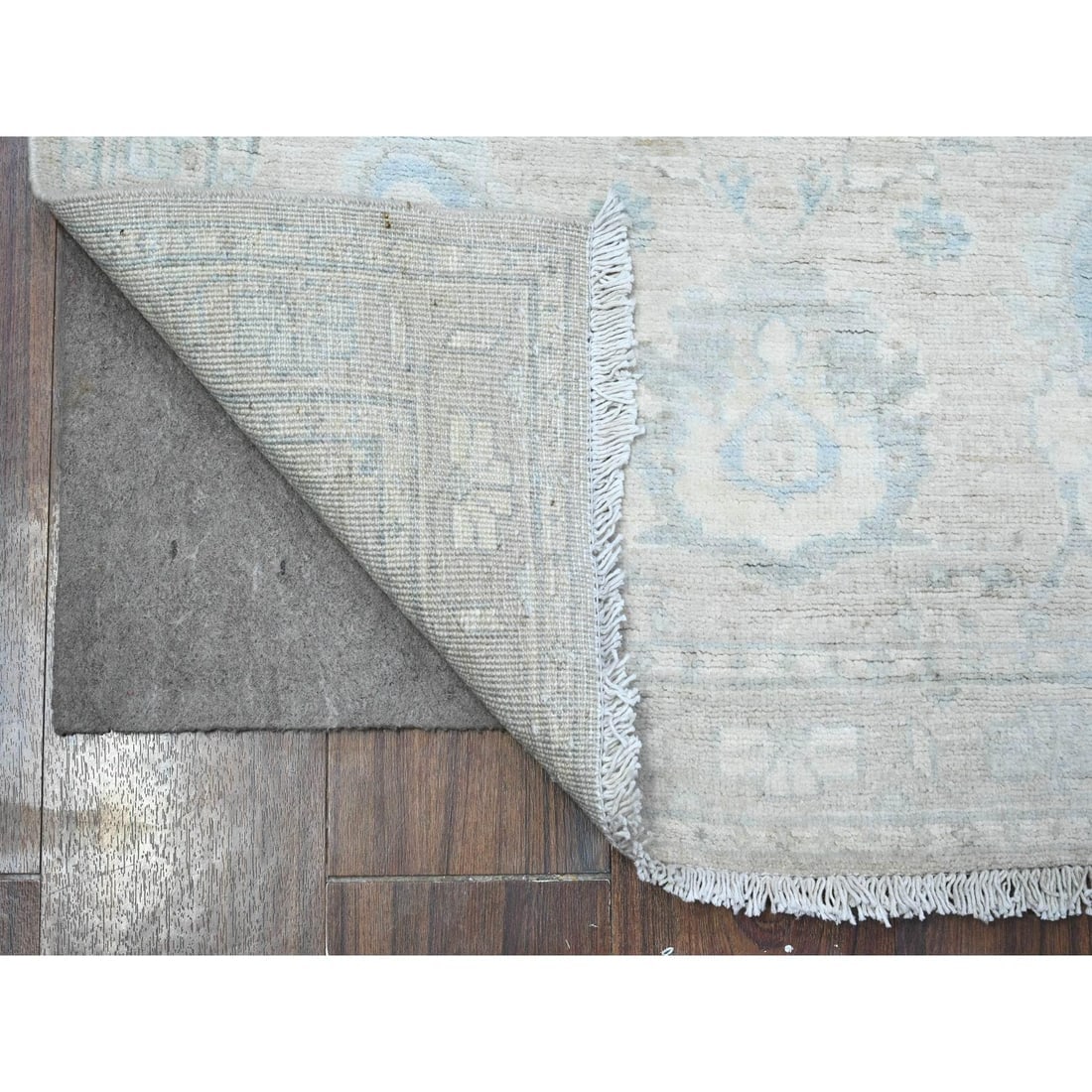 Gray Hand Knotted White Wash Peshawar Wool Runner Oriental Rug - 2