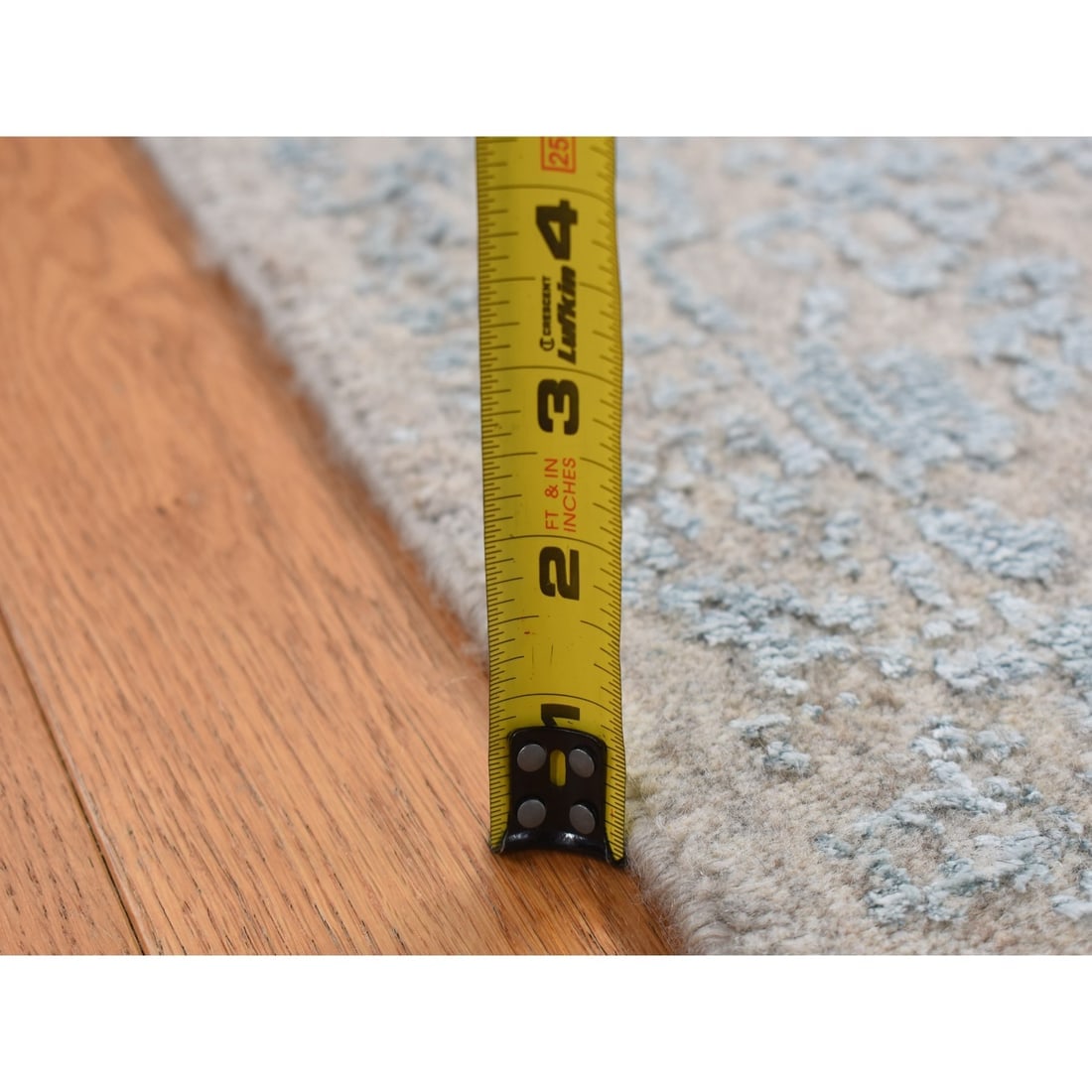 Beige, Jacquard Hand Loomed, Wool/Silk Tone on Tone Design, Runner Rug - 6