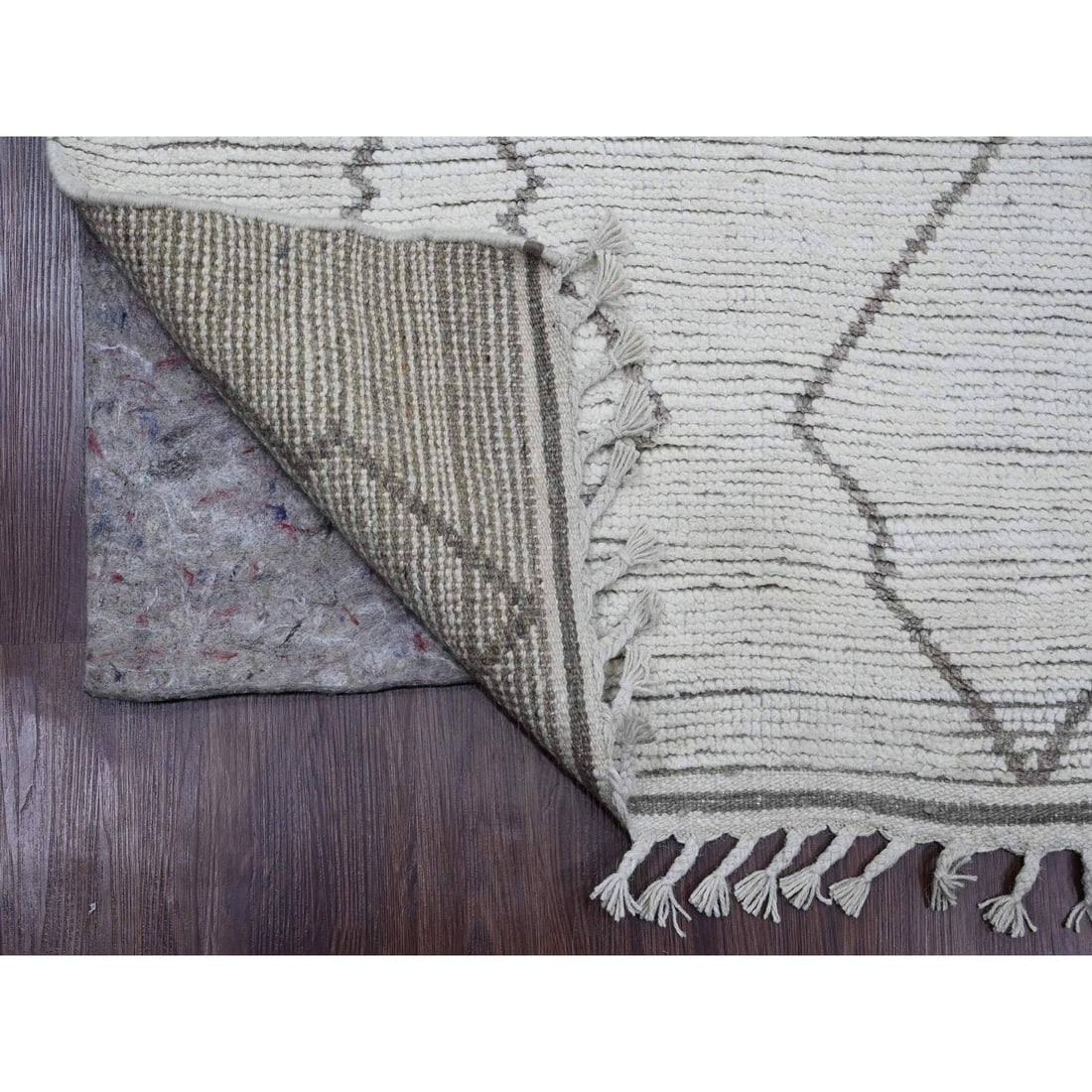White Moroccan Weave Geometric Design All Wool Hand Knotted Runner Rug - 2