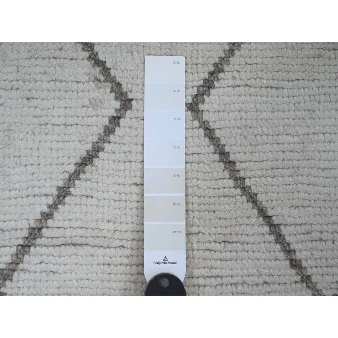 White Moroccan Weave Geometric Design All Wool Hand Knotted Runner Rug - 3