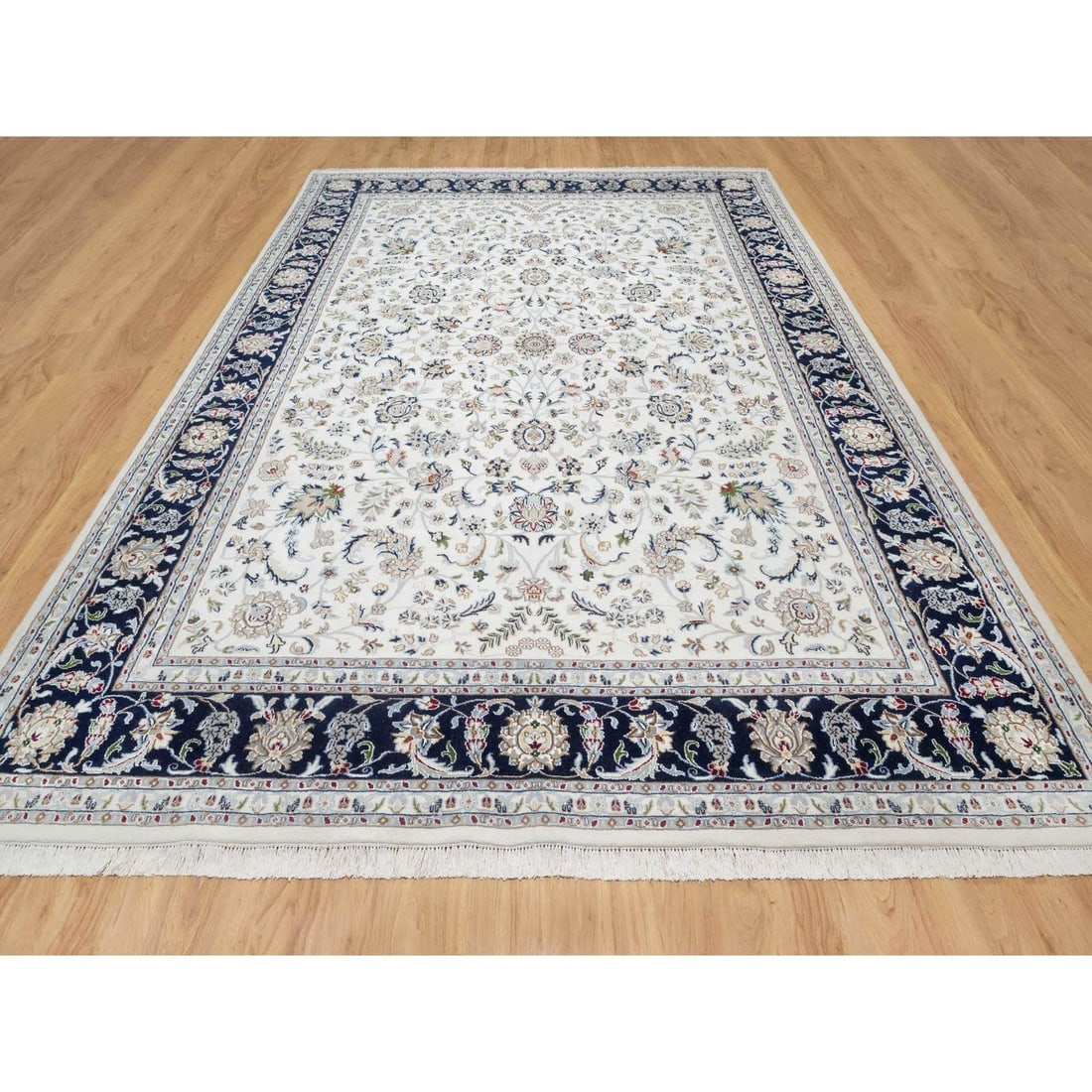 Spring White, Wool and Silk, Nain Design, 250 KPSI, Hand Knotted Rug - 2