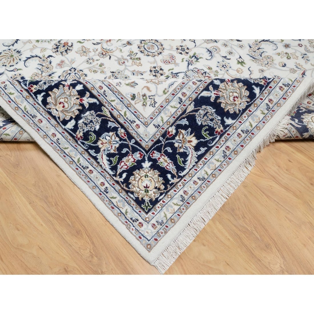 Spring White, Wool and Silk, Nain Design, 250 KPSI, Hand Knotted Rug - 6