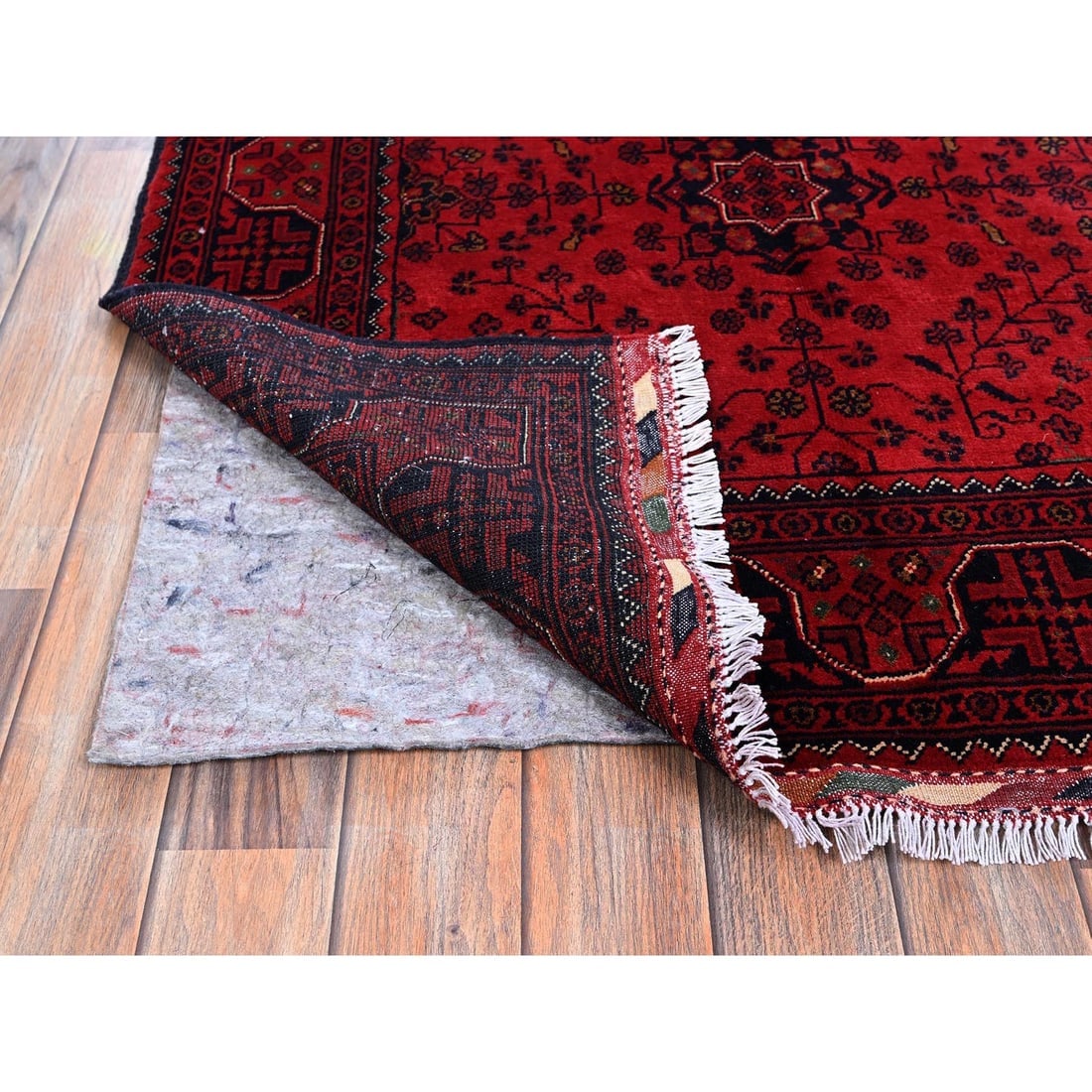 Red Hand Knotted Afghan Khamyab Tribal Design Hand Knotted Wool Rug - 3