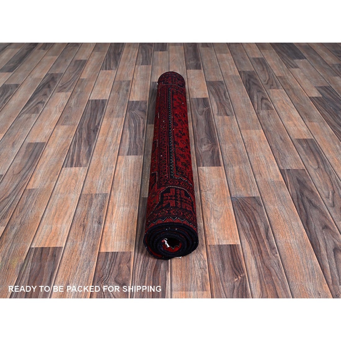 Red Hand Knotted Afghan Khamyab Tribal Design Hand Knotted Wool Rug - 5
