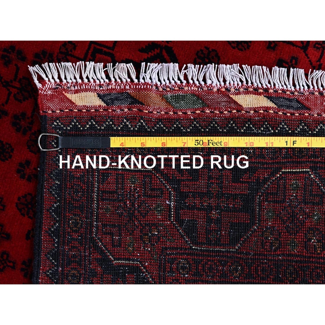 Red Hand Knotted Afghan Khamyab Tribal Design Hand Knotted Wool Rug - 7