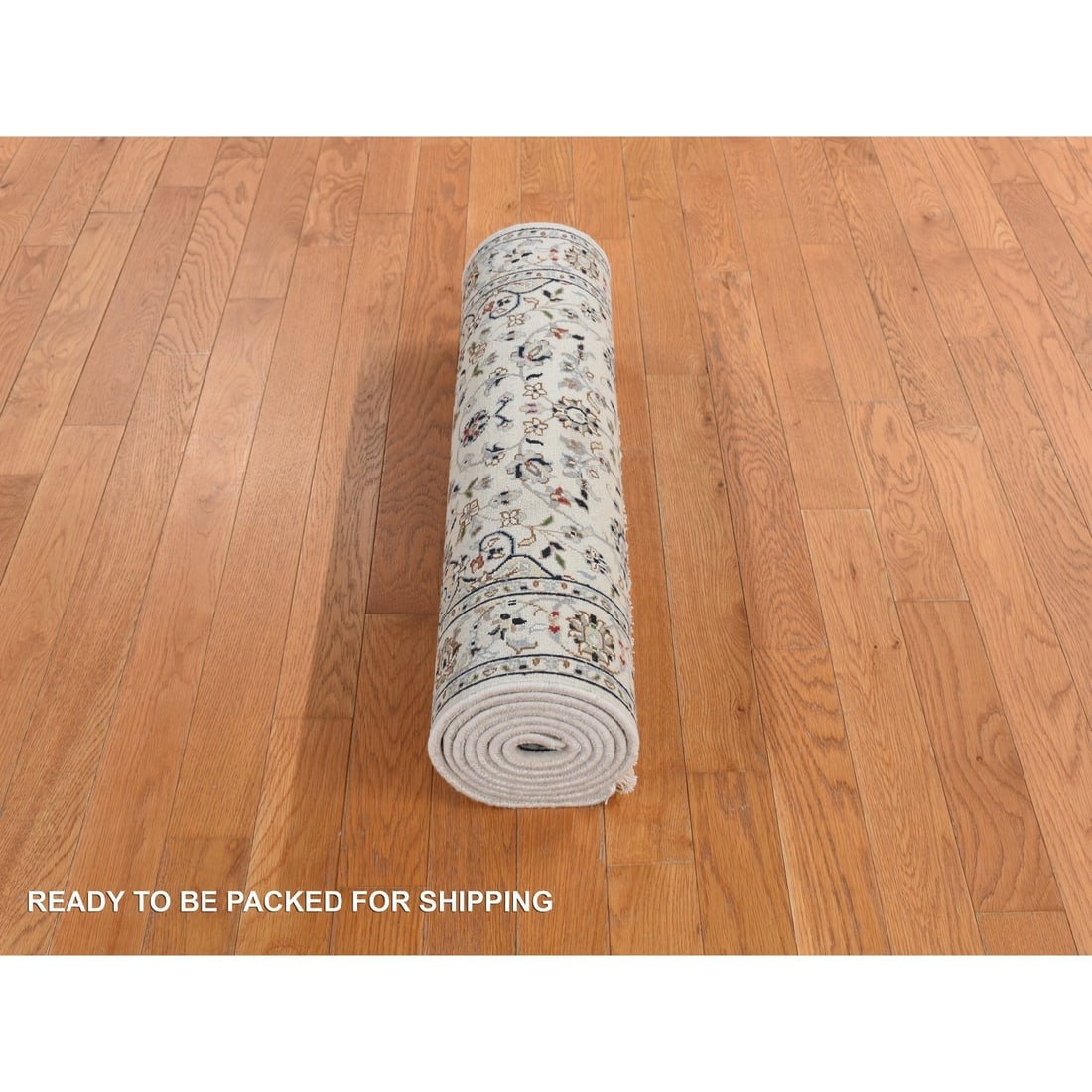 Swan White Nain with Center Motif Flower Design Runner Oriental Rug - 6