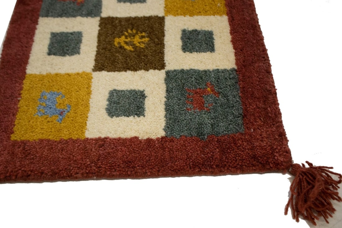 Multicolored Tribal Modern 1'4X1'4 Indo-Gabbeh Oriental Square Rug - 8