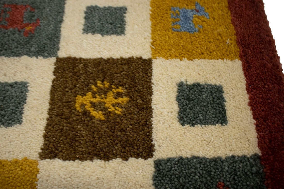 Multicolored Tribal Modern 1'4X1'4 Indo-Gabbeh Oriental Square Rug - 9