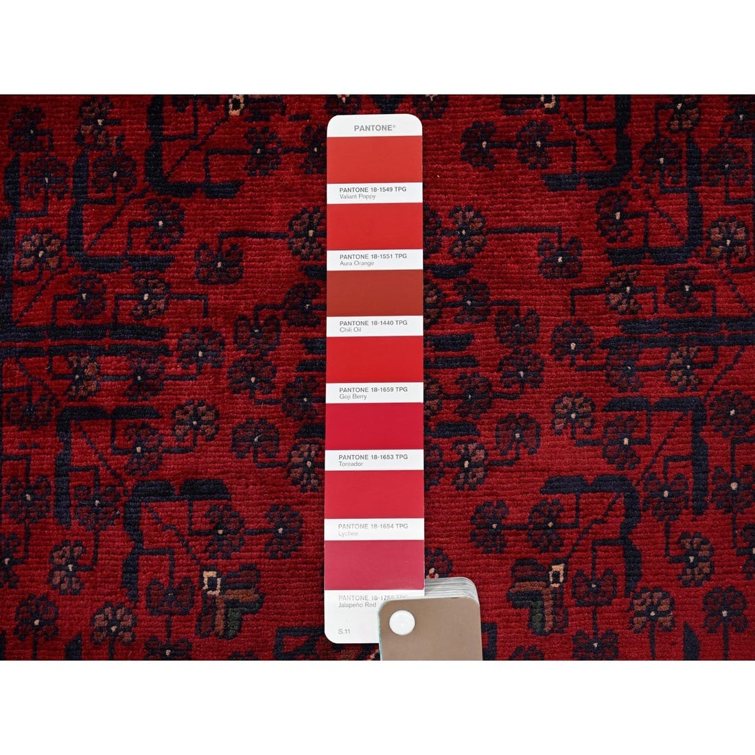 Red Afghan Khamyab with Geometric Design Soft Wool Hand Knotted Rug - 4