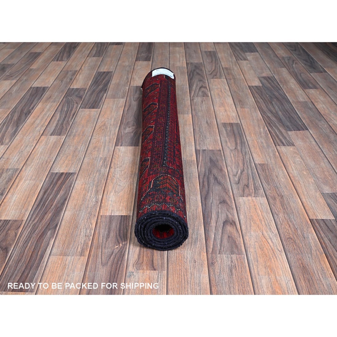 Red Afghan Khamyab with Geometric Design Soft Wool Hand Knotted Rug - 5