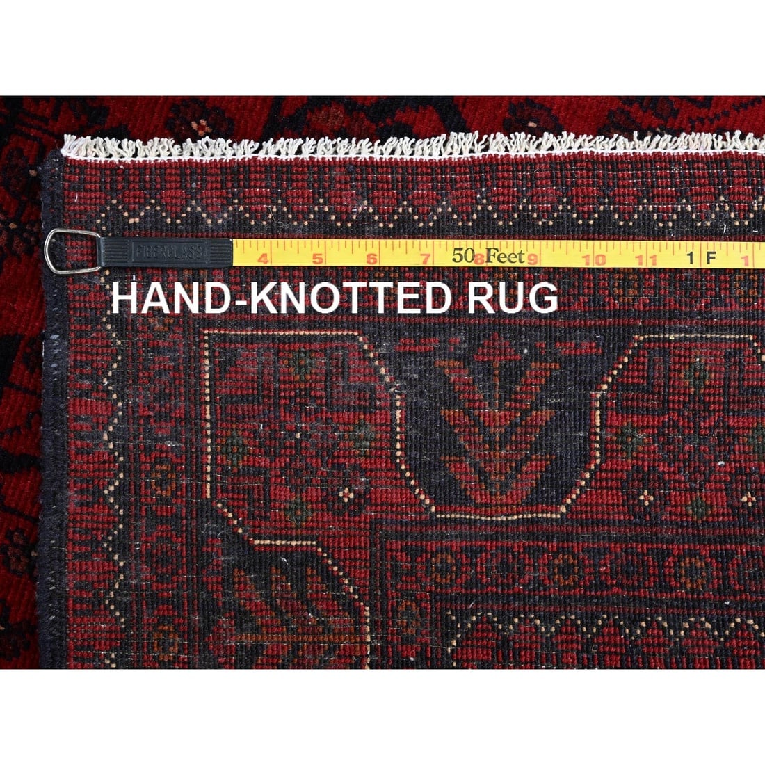 Red Afghan Khamyab with Geometric Design Soft Wool Hand Knotted Rug - 7