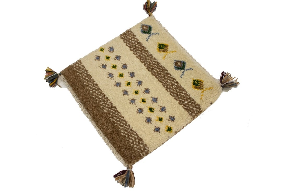 Cream Brown Modern Tribal 1'4X1'4 Indo-Gabbeh Oriental Square Rug - 3