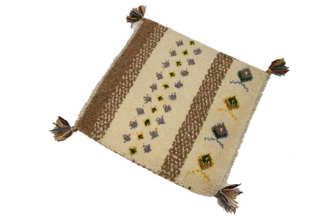 Cream Brown Modern Tribal 1'4X1'4 Indo-Gabbeh Oriental Square Rug - 4