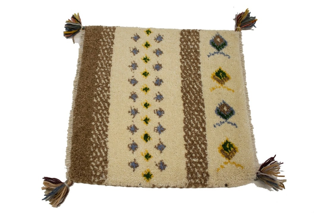 Cream Brown Modern Tribal 1'4X1'4 Indo-Gabbeh Oriental Square Rug - 5