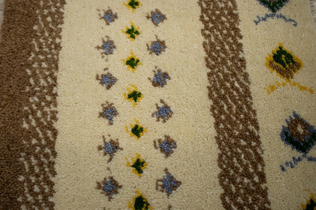 Cream Brown Modern Tribal 1'4X1'4 Indo-Gabbeh Oriental Square Rug - 6