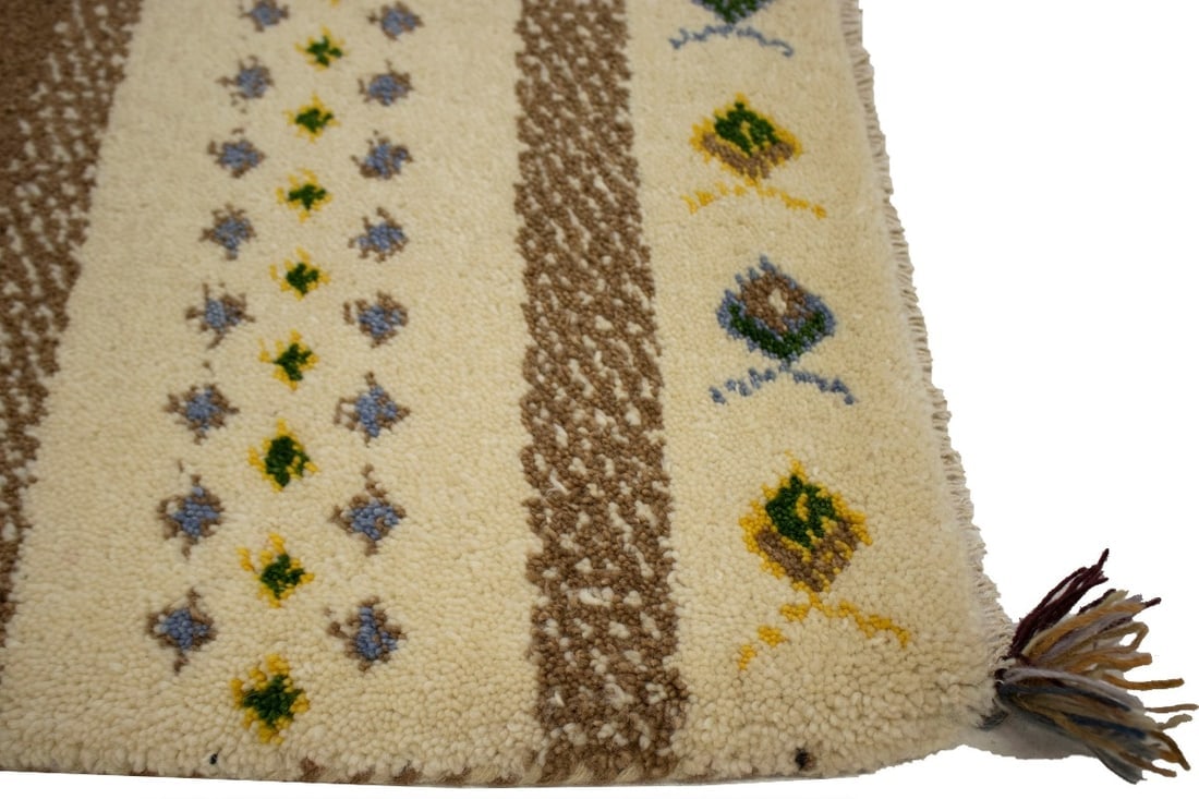 Cream Brown Modern Tribal 1'4X1'4 Indo-Gabbeh Oriental Square Rug - 7