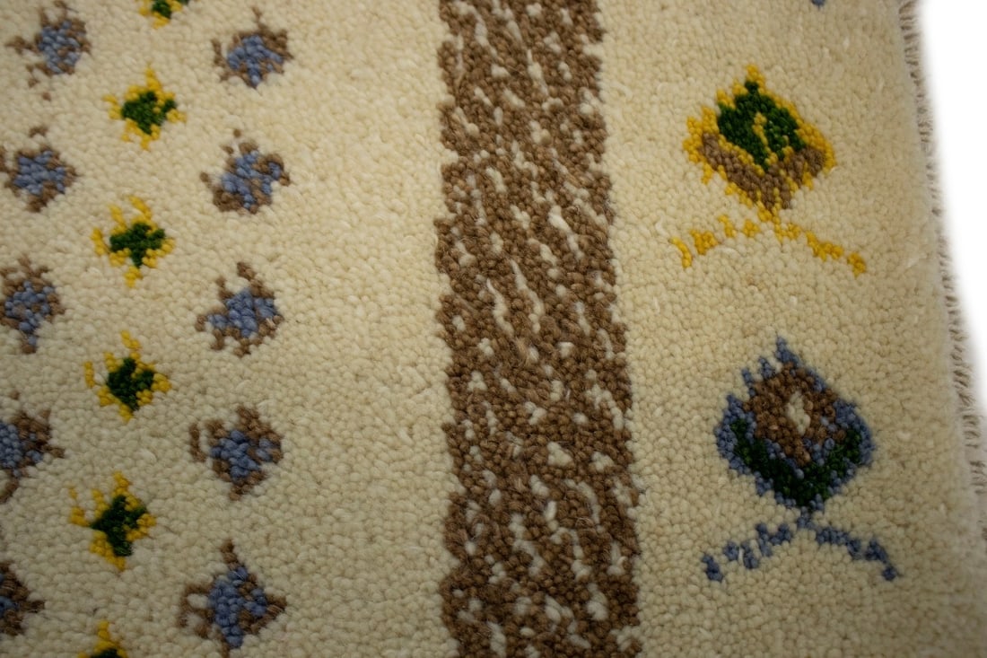 Cream Brown Modern Tribal 1'4X1'4 Indo-Gabbeh Oriental Square Rug - 8
