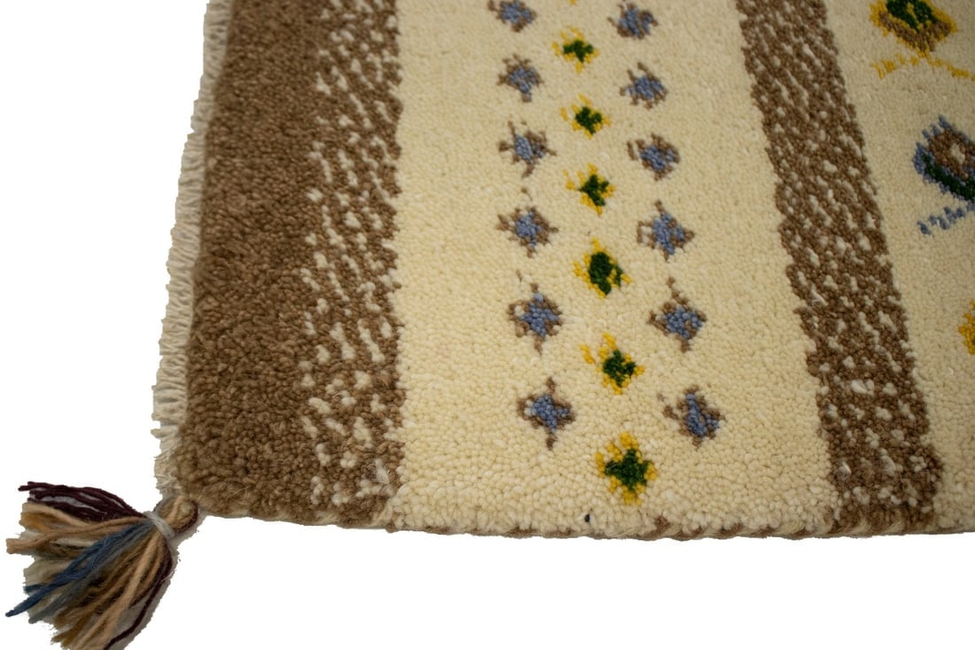 Cream Brown Modern Tribal 1'4X1'4 Indo-Gabbeh Oriental Square Rug - 9