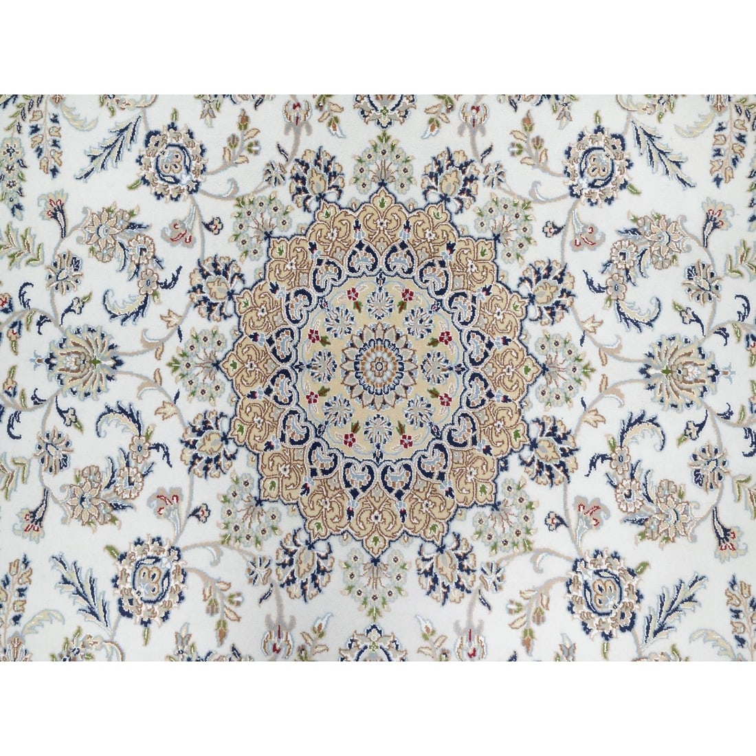 Stone White, Nain Design, 250 KPSI, Wool and Silk Hand Knotted Rug - 8