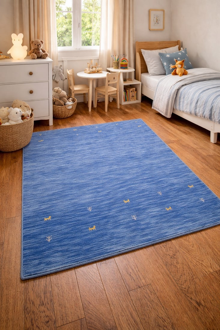 Solid Blue 4X6 Oriental Modern Rug - 2