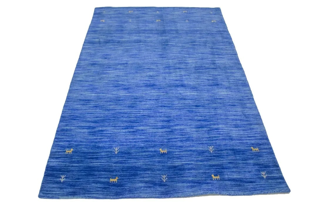 Solid Blue 4X6 Oriental Modern Rug - 3