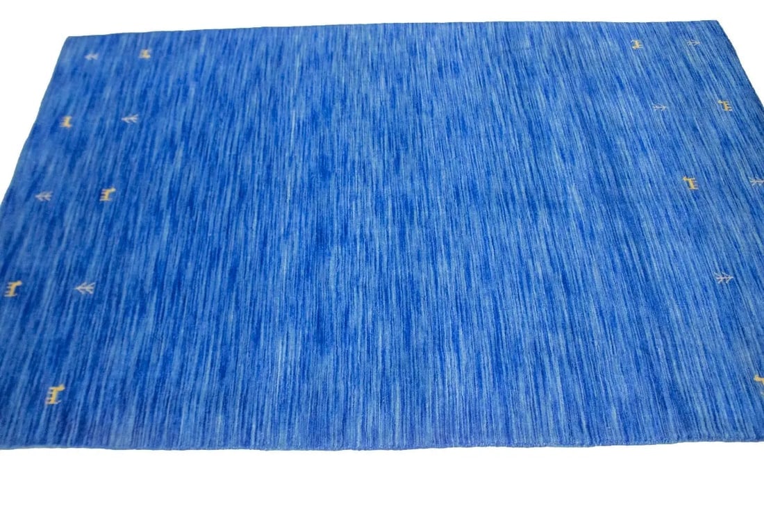 Solid Blue 4X6 Oriental Modern Rug - 6
