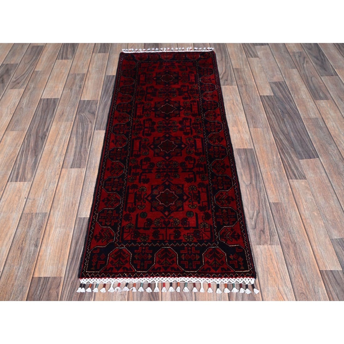 Red Afghan Khamyab Tribal Design Soft Wool Hand Knotted Runner Rug - 2