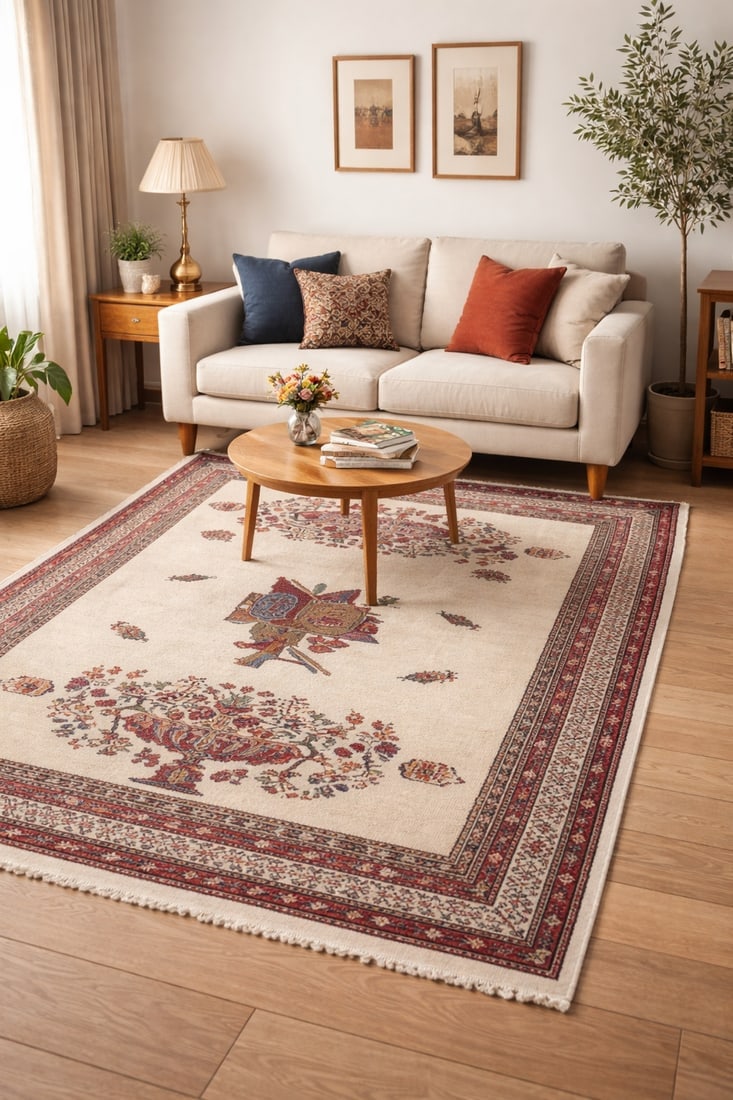 Cream Tribal 4'6X6 Sumak Persian Rug - 2