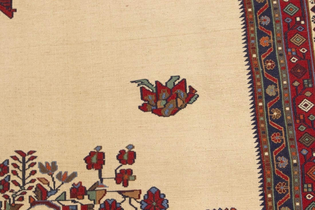 Cream Tribal 4'6X6 Sumak Persian Rug - 9