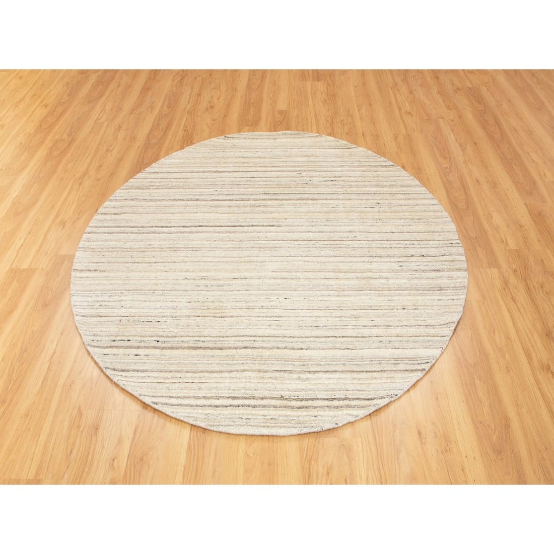 Beige Hand Loomed Organic Wool Modern Round Oriental Rug - 2