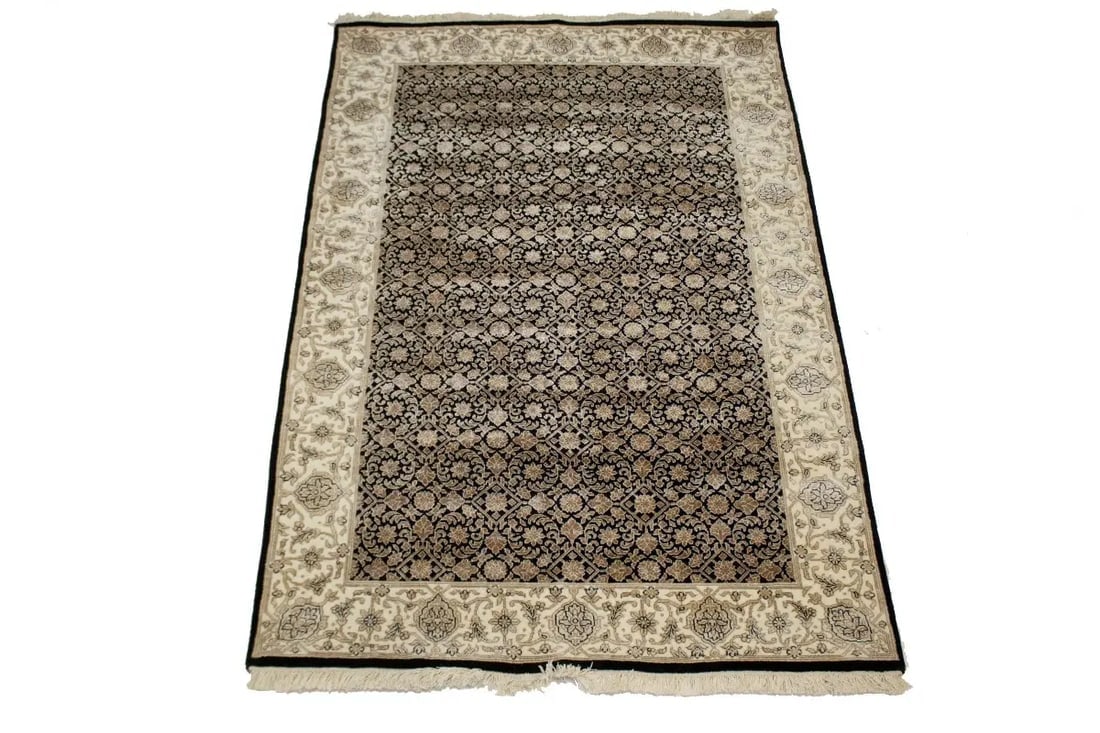 Black Floral Extra Fine 4X6 Herati Oriental Rug - 3