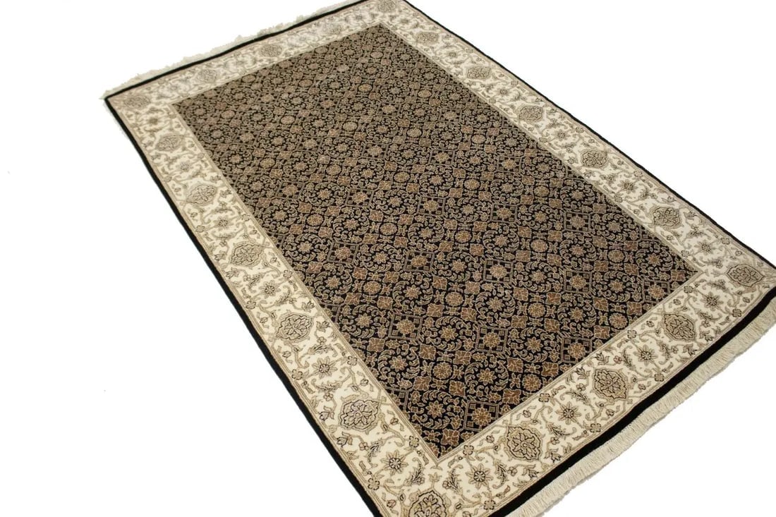 Black Floral Extra Fine 4X6 Herati Oriental Rug - 5