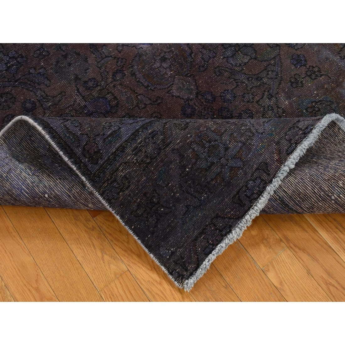 Purple Hand Knotted Overdyed Tabriz Pure Wool Oriental Rug - 3