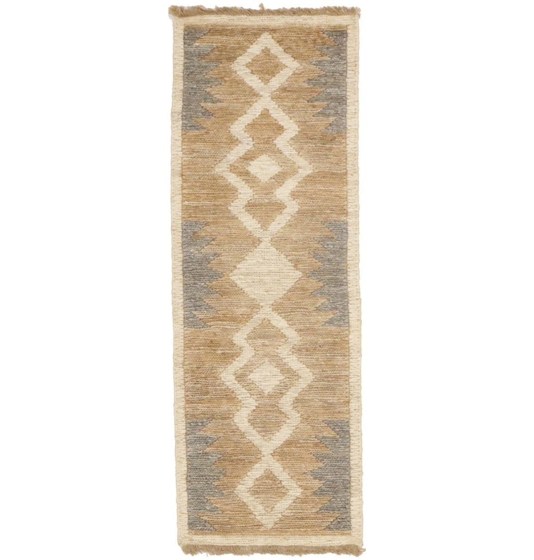 Braided Style Jute Sumak 2X6 Modern Rug: Title:Braided Style Jute Sumak 2X6 Modern Rug Description :Handmade 2X6 cream rug made with vegetable dyes (fine wool pile and cotton foundation), exceptional knot count, and appealing ancient