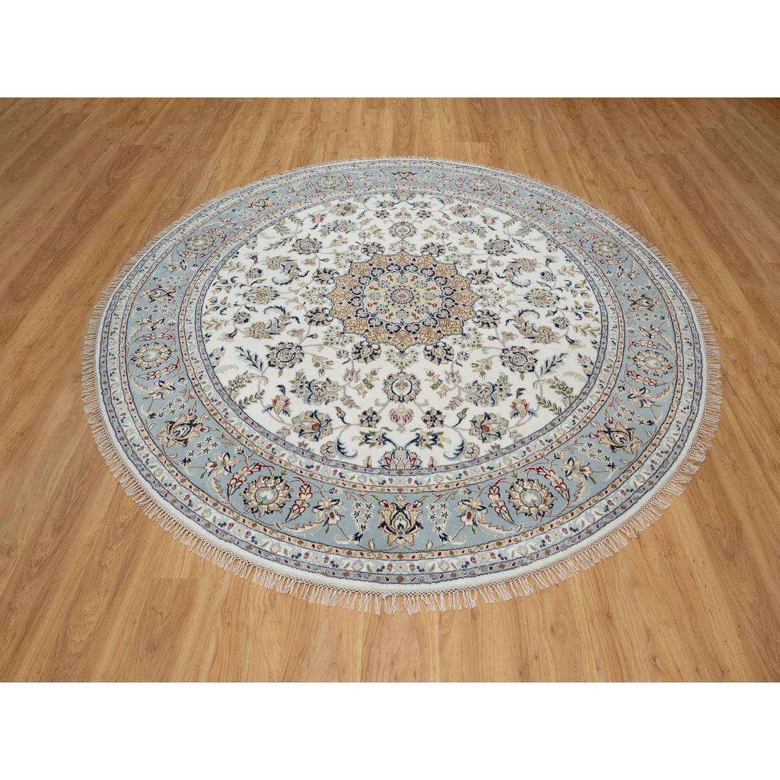 Snow White Nain with Flower Medallion Design 250 KPSI Hand Knotted Rug - 2