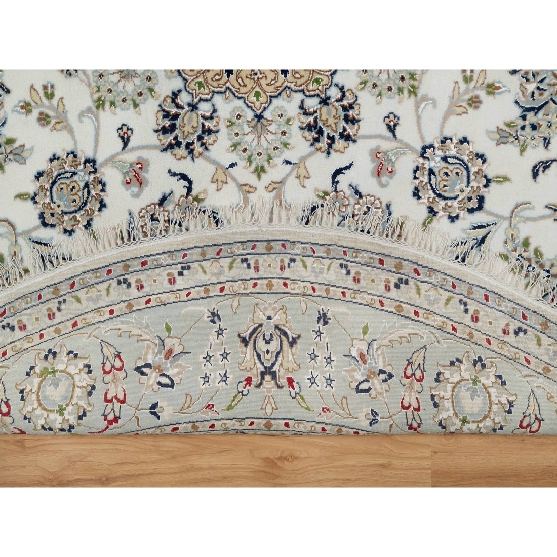 Snow White Nain with Flower Medallion Design 250 KPSI Hand Knotted Rug - 4