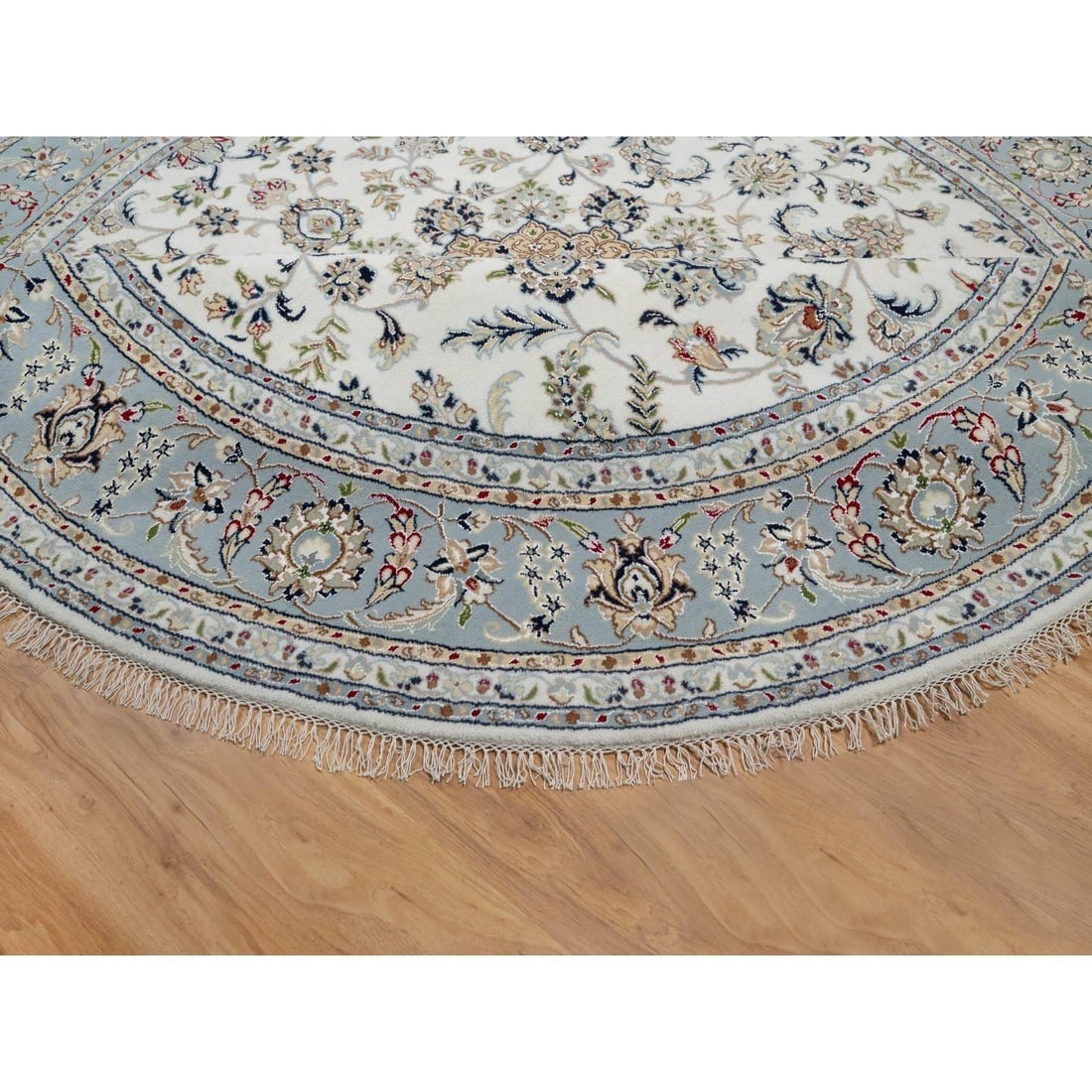 Snow White Nain with Flower Medallion Design 250 KPSI Hand Knotted Rug - 6