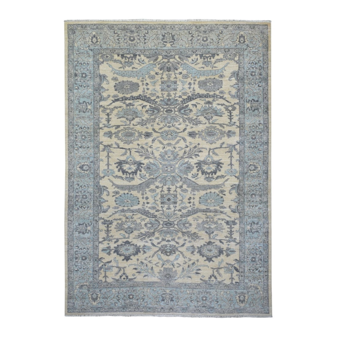 Ivory Wool Natural Dyes Hand Knotted Fine Peshawar Heriz Design Rug: Title: Ivory Wool Natural Dyes Hand Knotted Fine Peshawar Heriz Design Rug Description:This is a truly genuine one-of-a-kind. It has been Knotted for months and months in the centuries-old weaving cra
