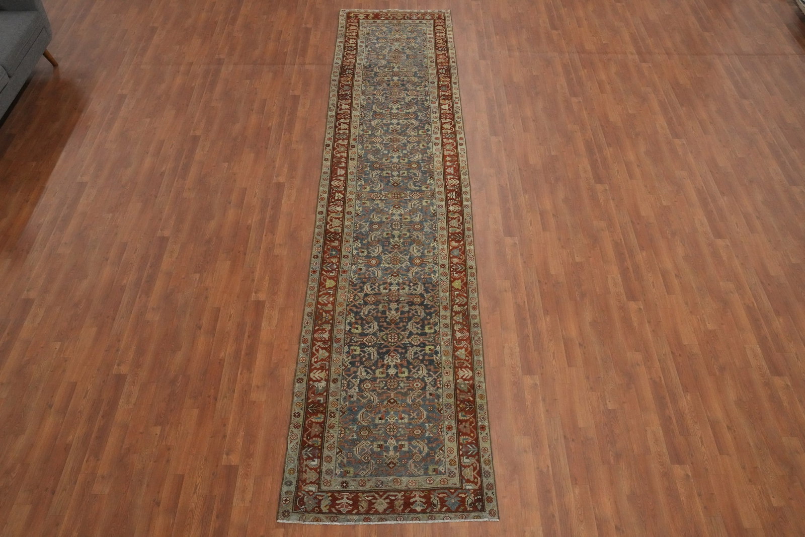 Pre-1900 Vegetable Dye Heriz Bakhshayesh Persian Runner Rug 3x15 - 2