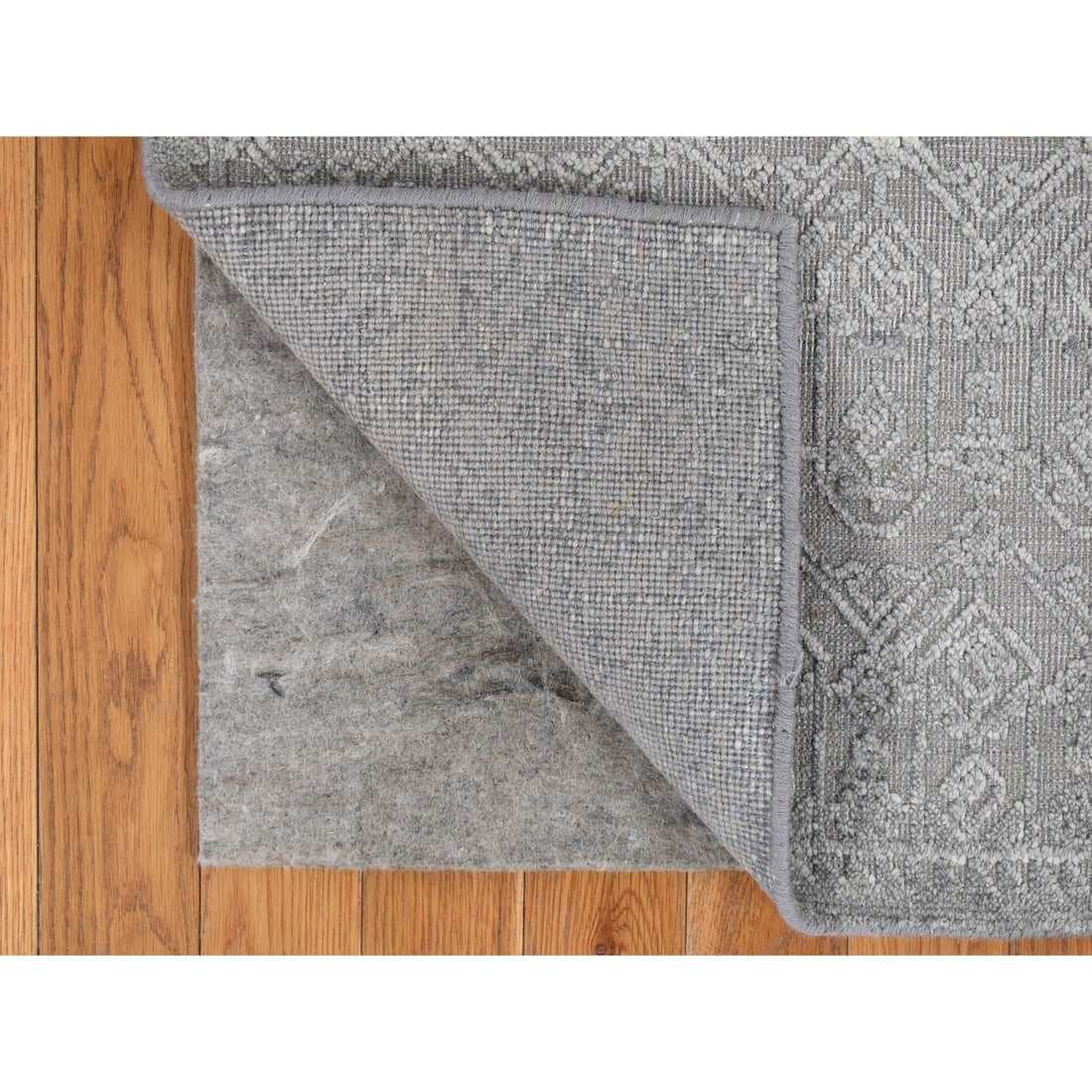 Gray Silk with Textured Wool Sample Strike Off Hand Knotted Rug - 2