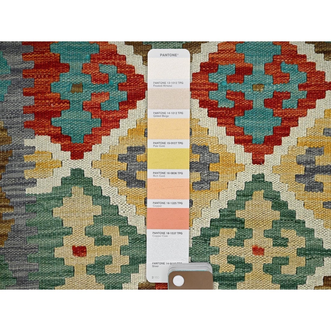 Linen White Afghan Kilim Geometric Hand Woven Flat Weave Pure Wool Rug - 4